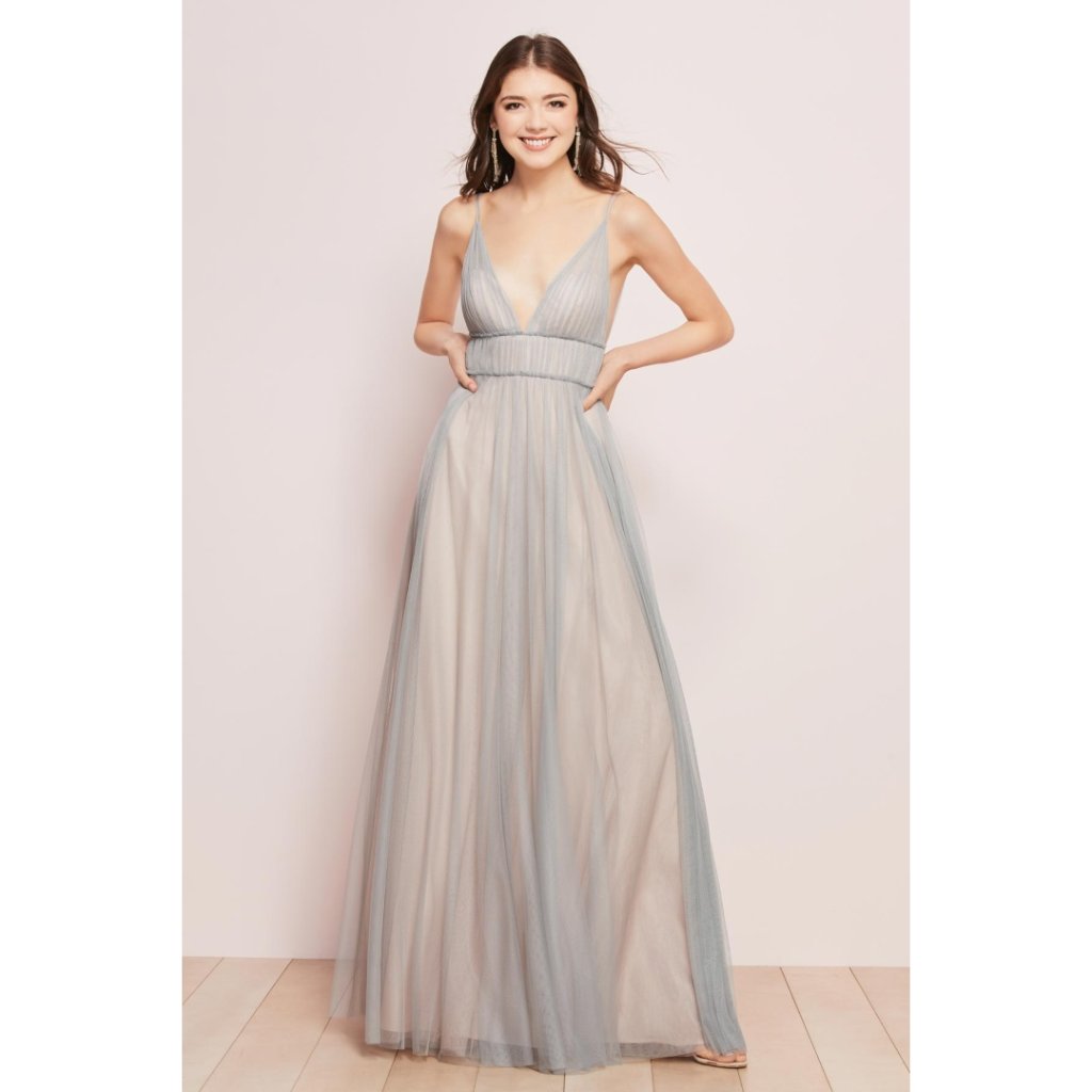 Two Tone Blue/Nude Tulle Long Bridesmaid Dress. Size 10